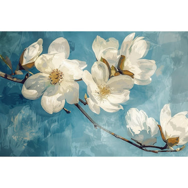 White Flowers Blue Background Canvas